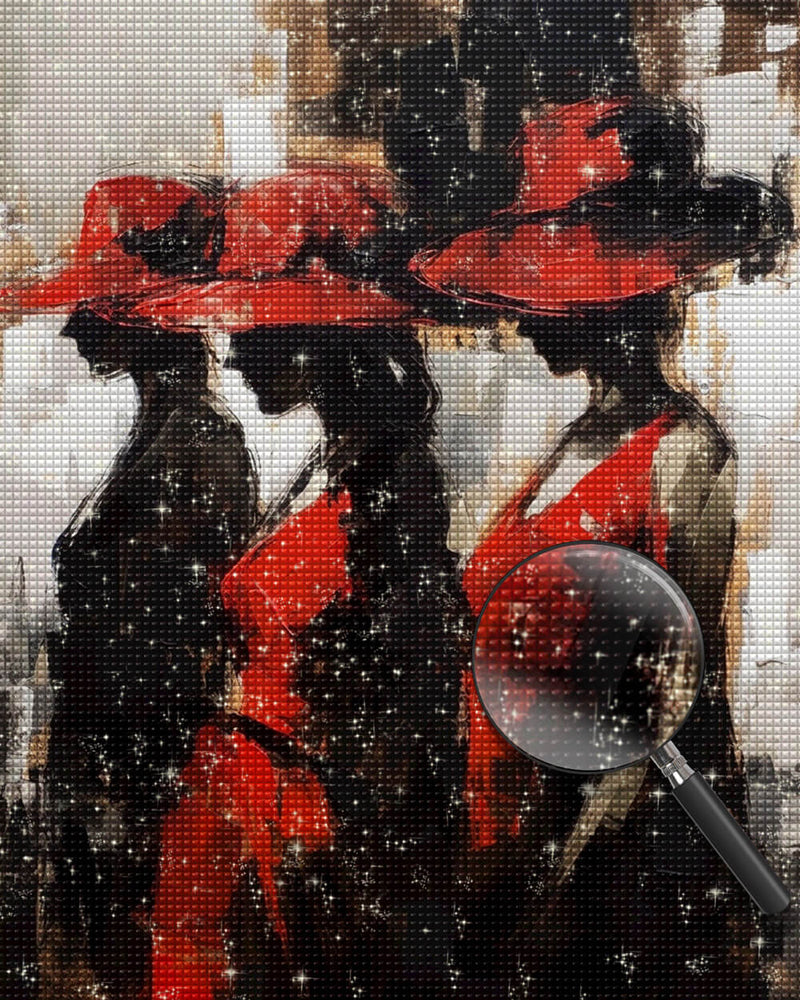Women in Red Dress and Red Hat Diamond Painting