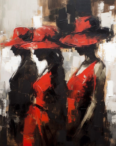 Women in Red Dress and Red Hat Diamond Painting