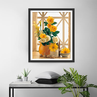 Yellow and White Roses Diamond Painting