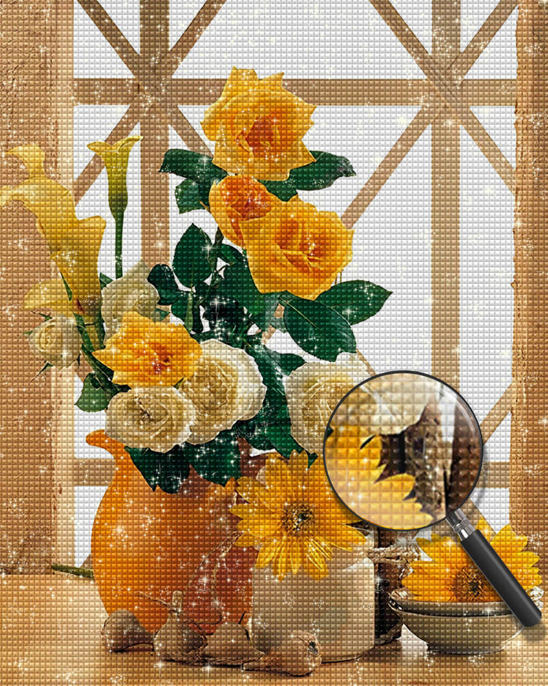 Yellow and White Roses Diamond Painting