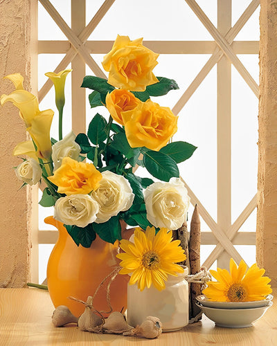 Yellow and White Roses Diamond Painting