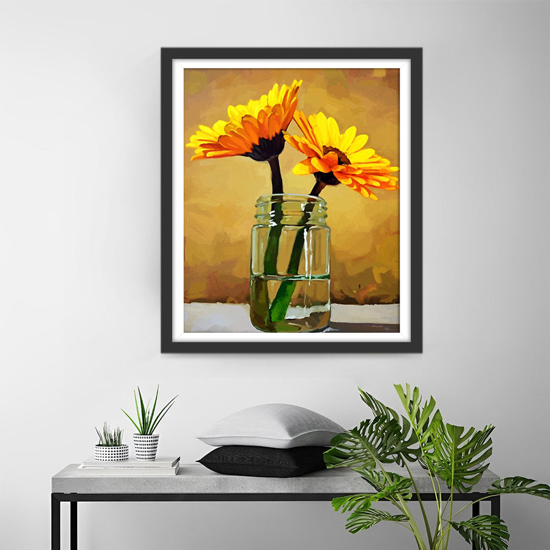 Yellow Dahlias in a Glass Diamond Painting