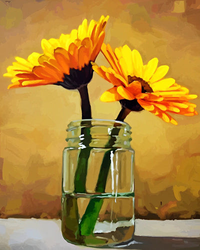 Yellow Dahlias in a Glass Diamond Painting