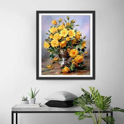 Yellow Roses in a Vintage Vase Diamond Painting