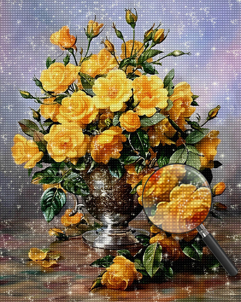 Yellow Roses in a Vintage Vase Diamond Painting