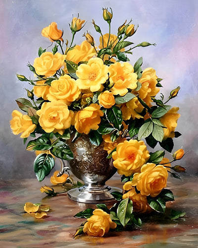 Yellow Roses in a Vintage Vase Diamond Painting