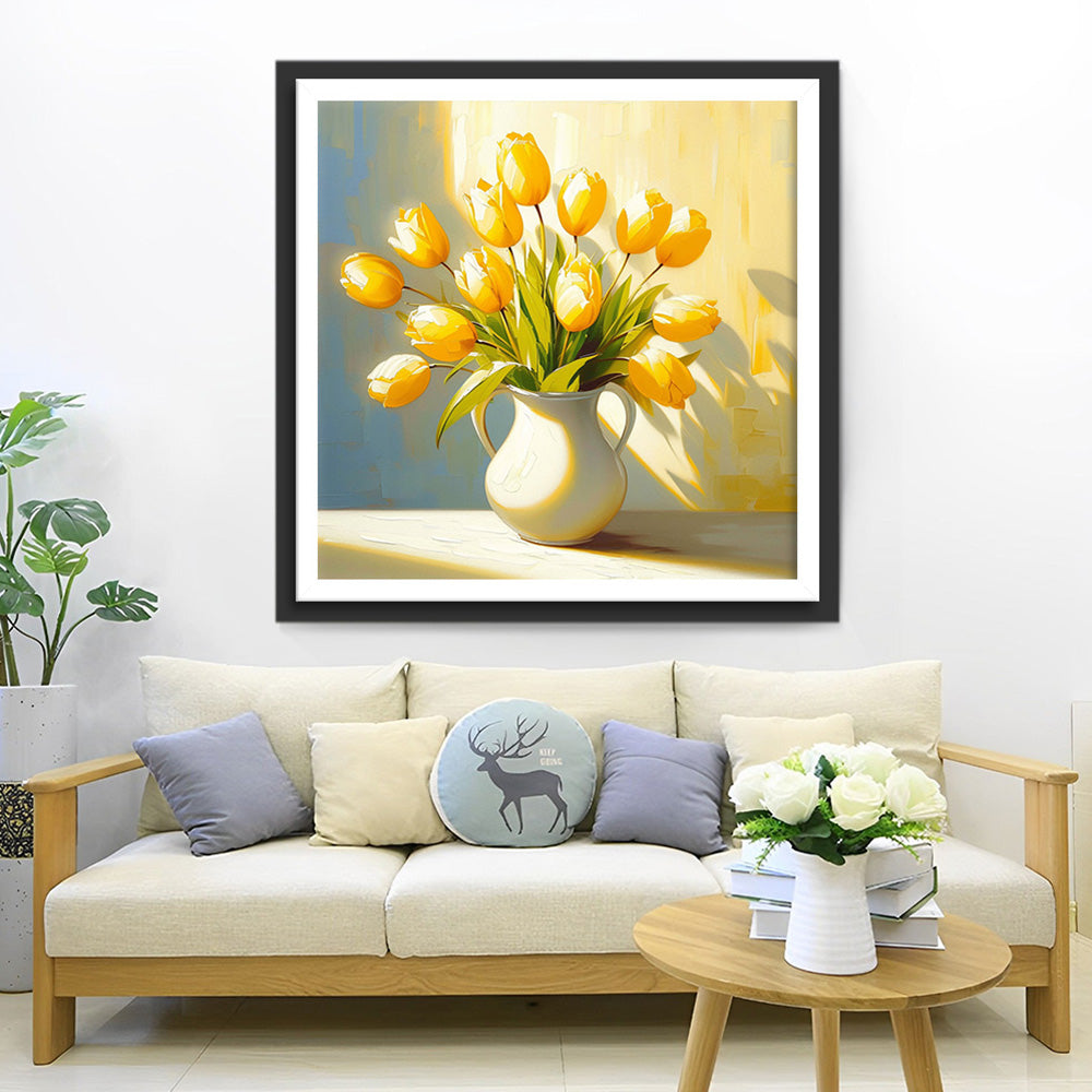 Yellow Tulips in a White Vase Diamond Painting