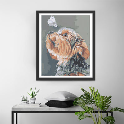 Yorkshire Terrier and White Butterfly Diamond Painting