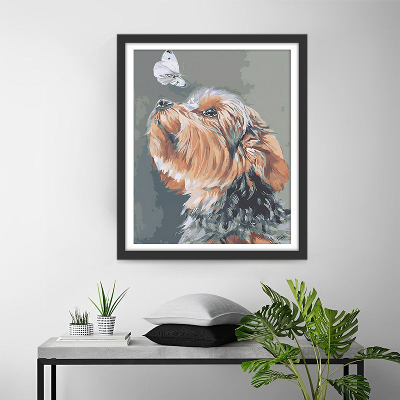 Yorkshire Terrier and White Butterfly Diamond Painting