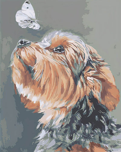 Yorkshire Terrier and White Butterfly Diamond Painting