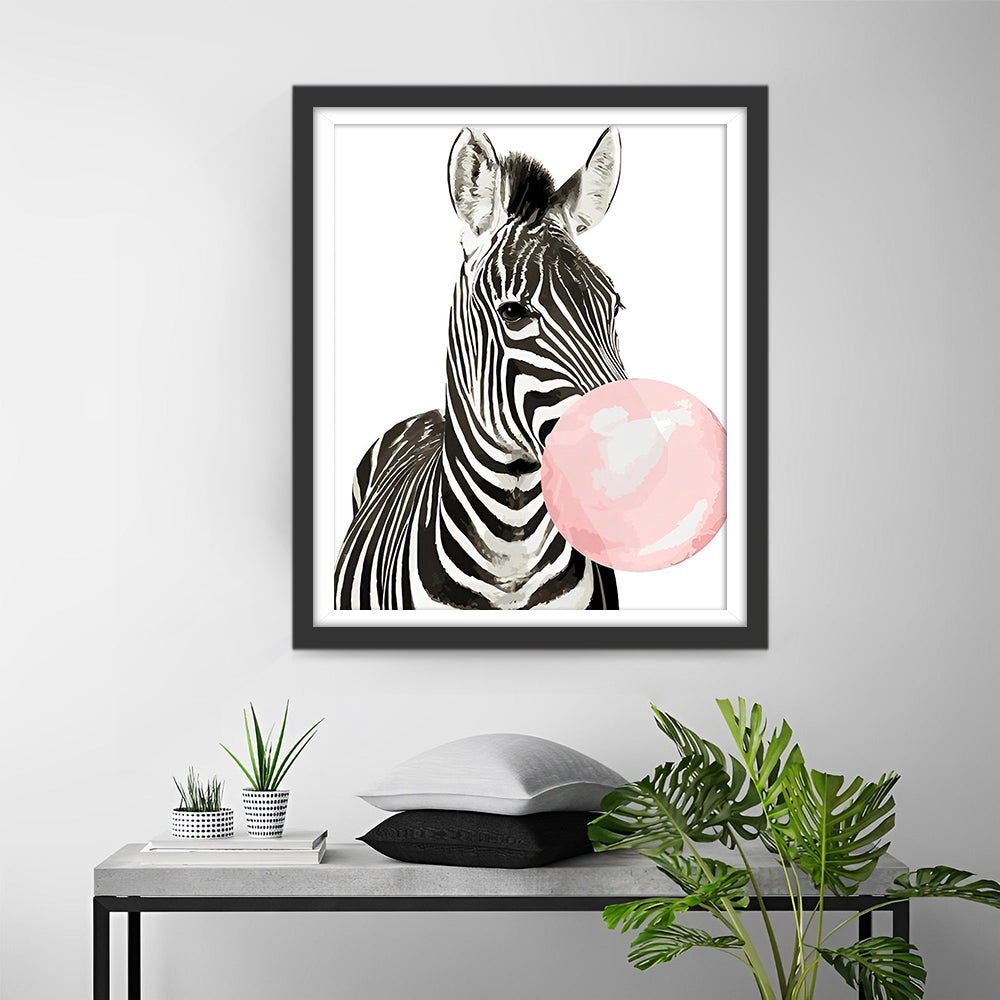 Zebra Blowing Pink Bubble Gum Diamond Painting
