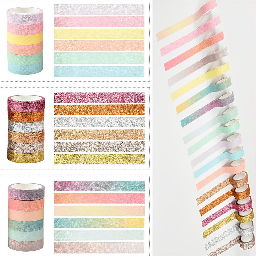 6pcs 2m*1.2cm Washi Tape Glitter Luminous Stickers Stationery