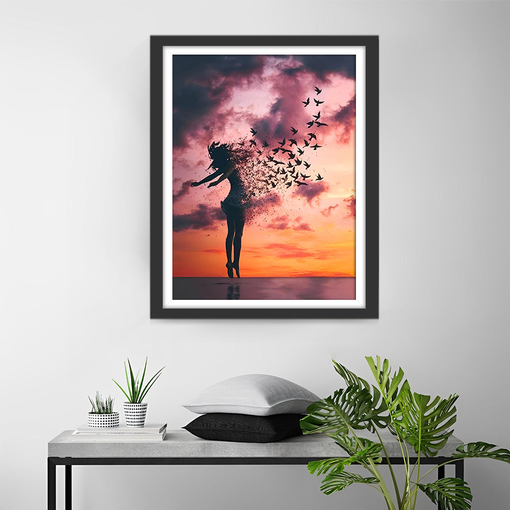 Woman and Group of Birds Diamond Painting