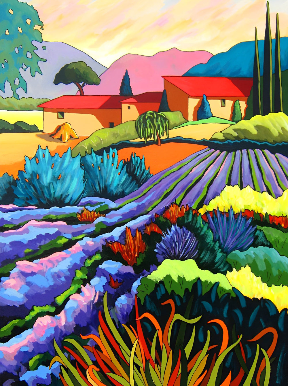 Cypress and lavender Diamond Painting