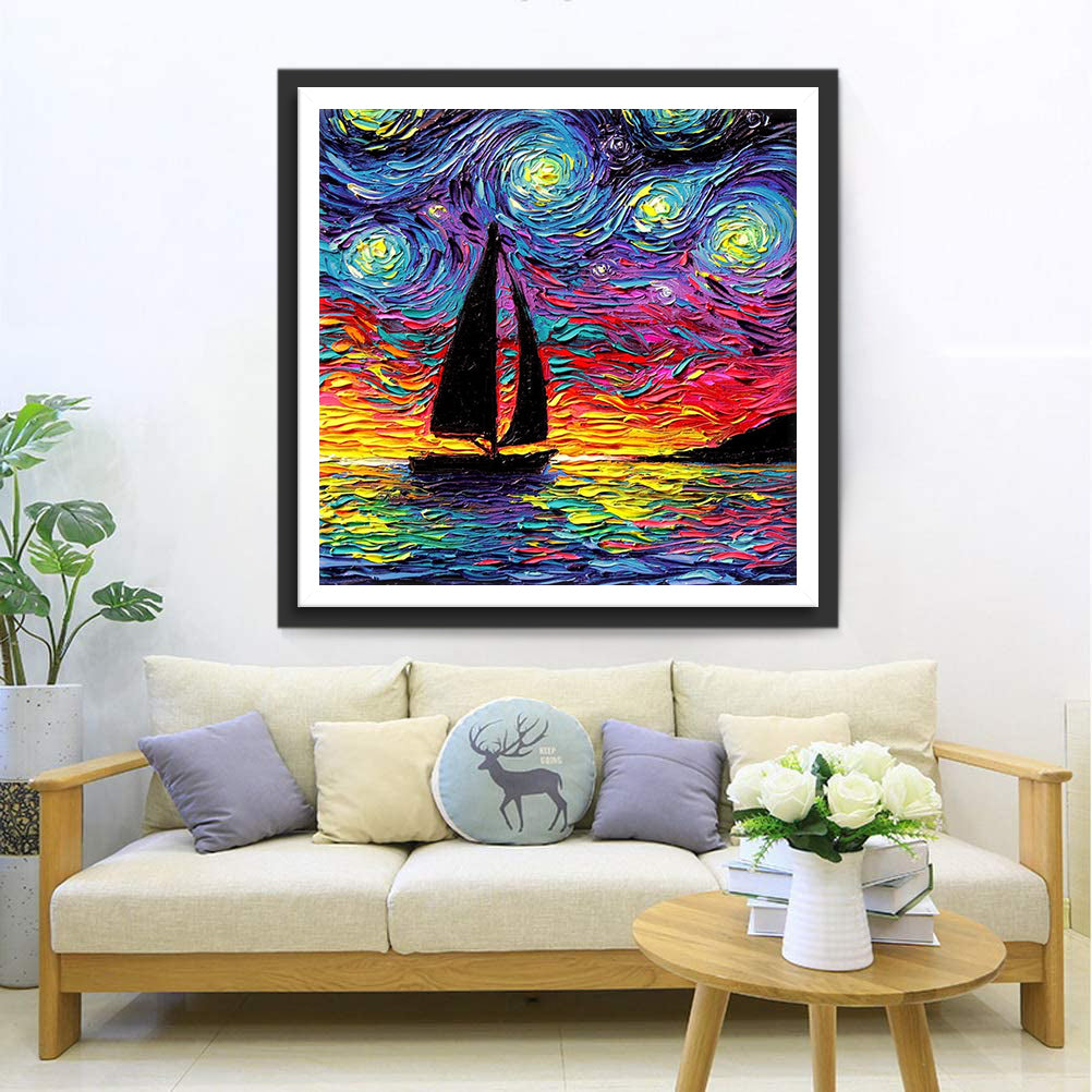 Sailing boat and Starry Night Diamond Painting