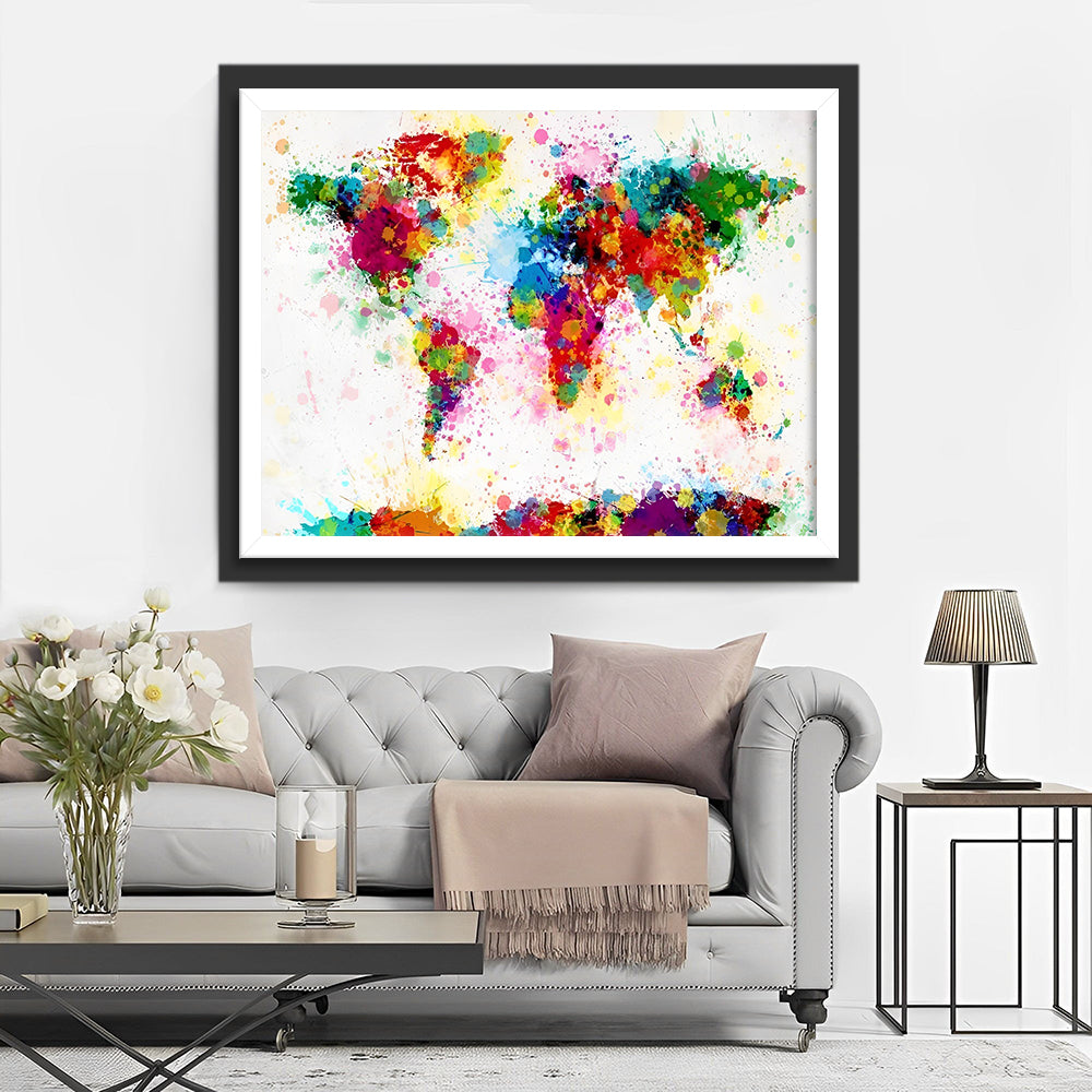 Abstract Art World Map Diamond Painting