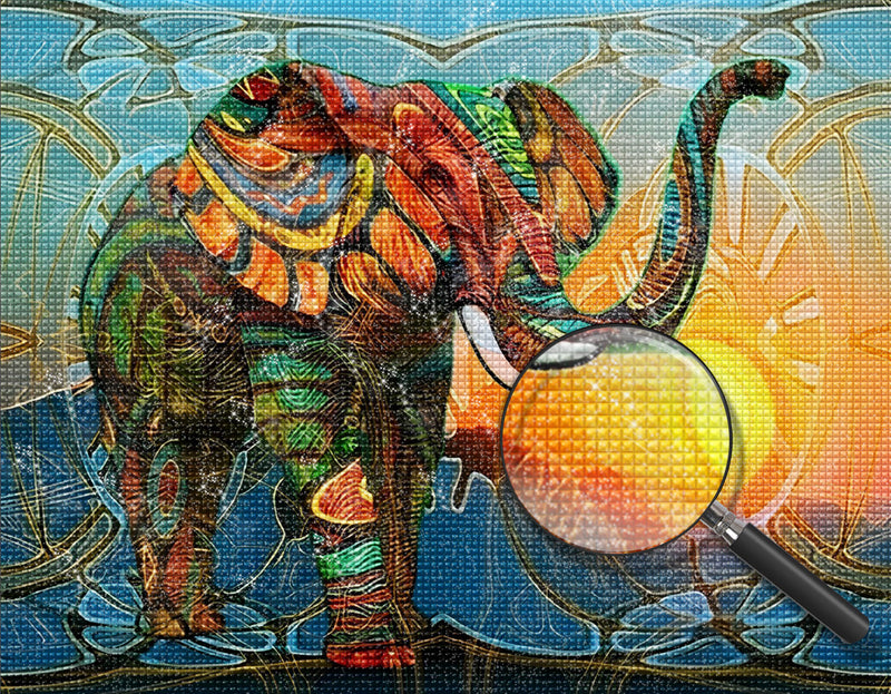 Abstract Green and Red Elephant with Sun 5D DIY Diamond Painting Kits