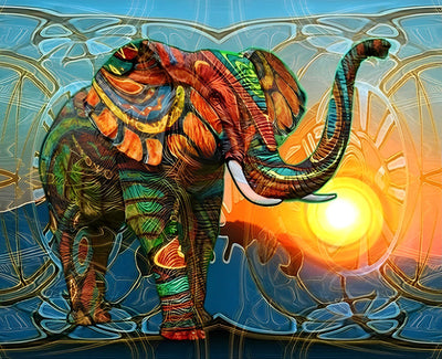 Abstract Green and Red Elephant with Sun 5D DIY Diamond Painting Kits