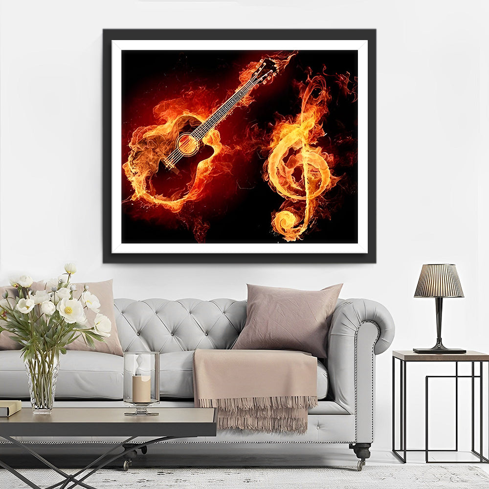 Fiery Guitar and Treble Clef Diamond Painting