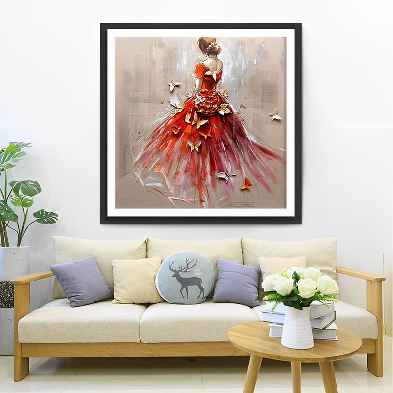 Girl in Red Dress and Butterflies 5D DIY Diamond Painting Kits