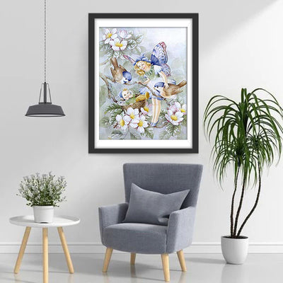 Birds and Little Fairies with White Flowers Diamond Painting