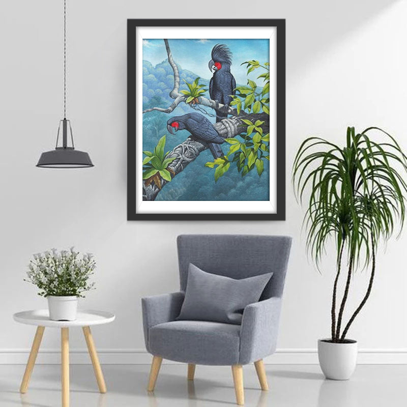 Black Parrots Diamond Painting