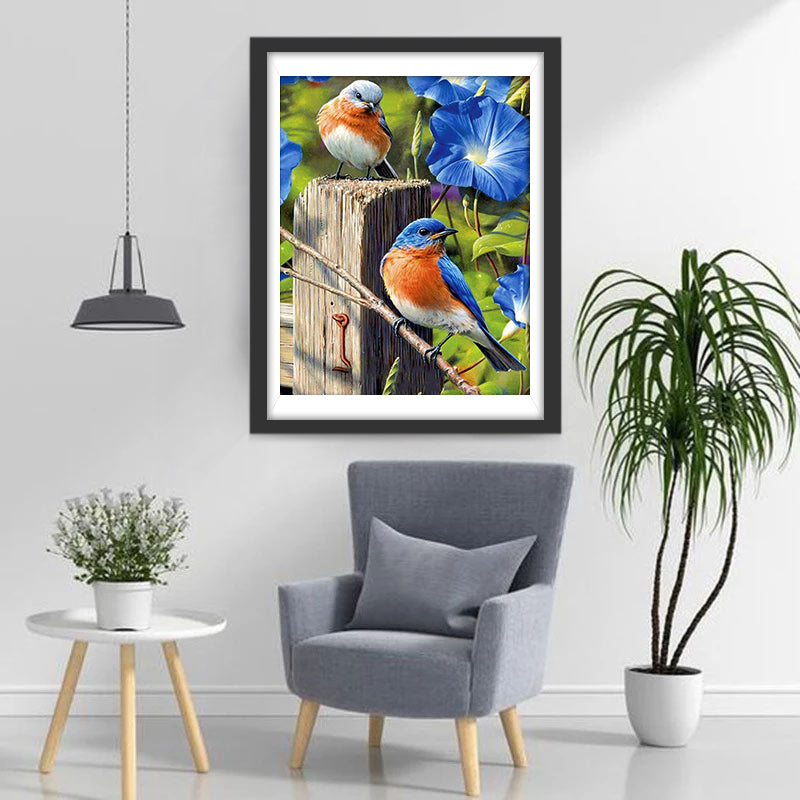 Blue and Red Birds with Blue Nile Poppyseeds Diamond Painting