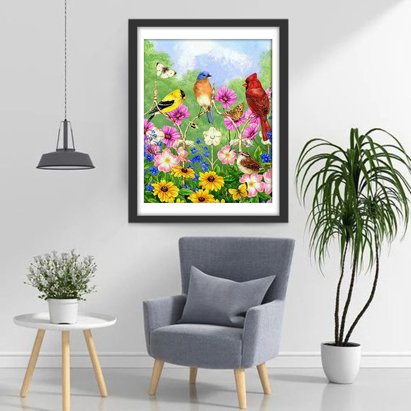 Four Birds and Beautiful Flowers Diamond Painting