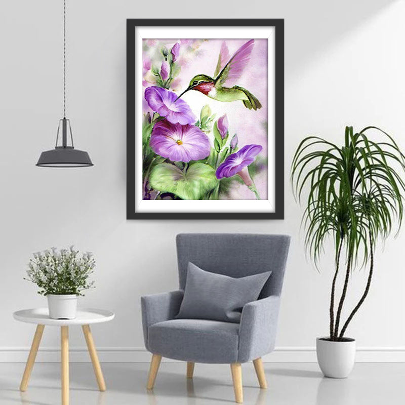 Hummingbird and purple morning glory Diamond Painting