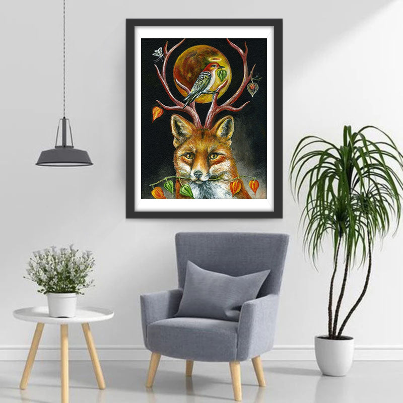 Red Fox and Bird Diamond Painting