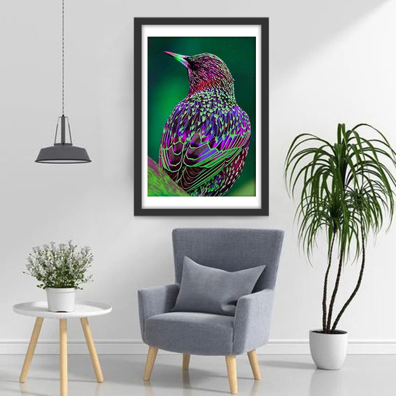 Purple Bird with Green Spots Diamond Painting