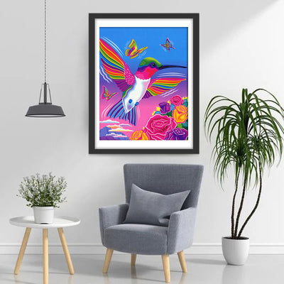 Hummingbird, Butterflies and Colorful Flowers Diamond Painting