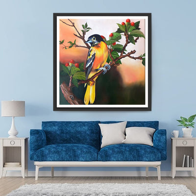 Yellow and Black Bird with Red Fruits Diamond Painting