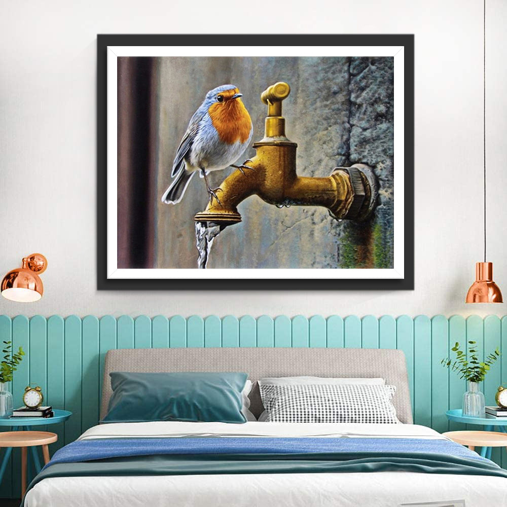 Cute Bird and Golden Faucet Diamond Painting