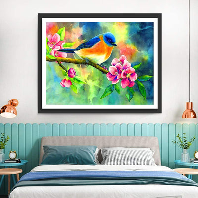 Blue and Red Bird with Pink Flowers 5D DIY Diamond Painting Kits