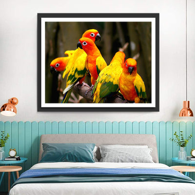 Five Parrots in Red, Yellow and Green Colors 5D DIY Diamond Painting Kits