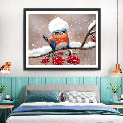 Cute Little Chickadee with Snow on Head 5D DIY Diamond Painting Kits