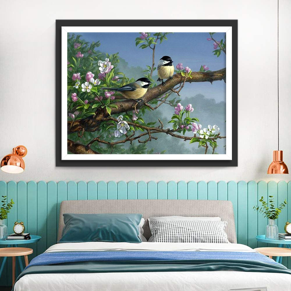 Birds and White and Pink Flowers Diamond Painting