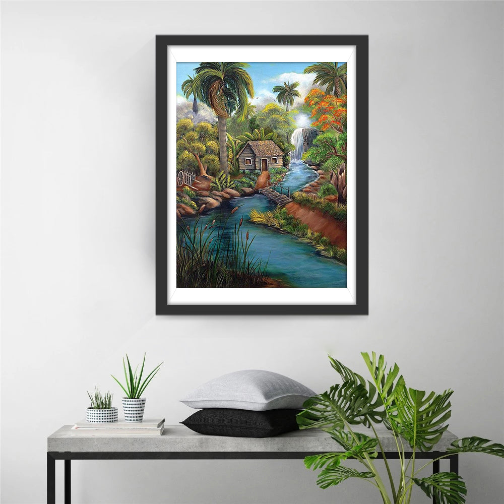 Waterfall Tree House Diamond Painting