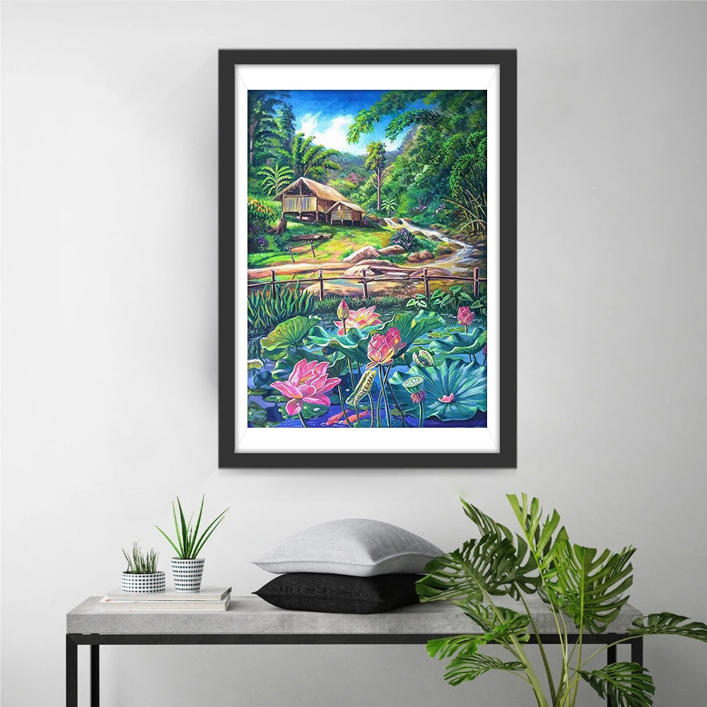 House and Lotus Diamond Painting