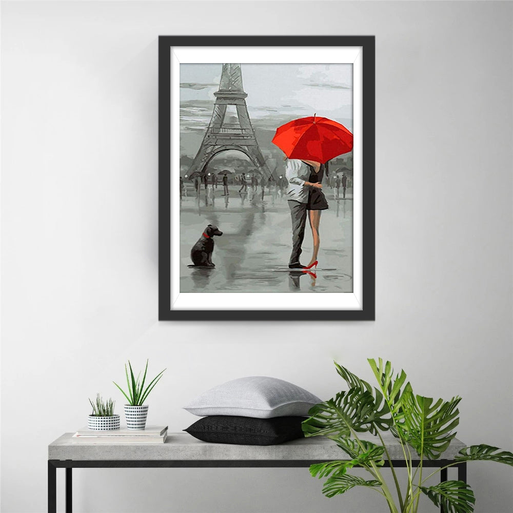 Couple, Dog and Eiffel Tower Diamond Painting