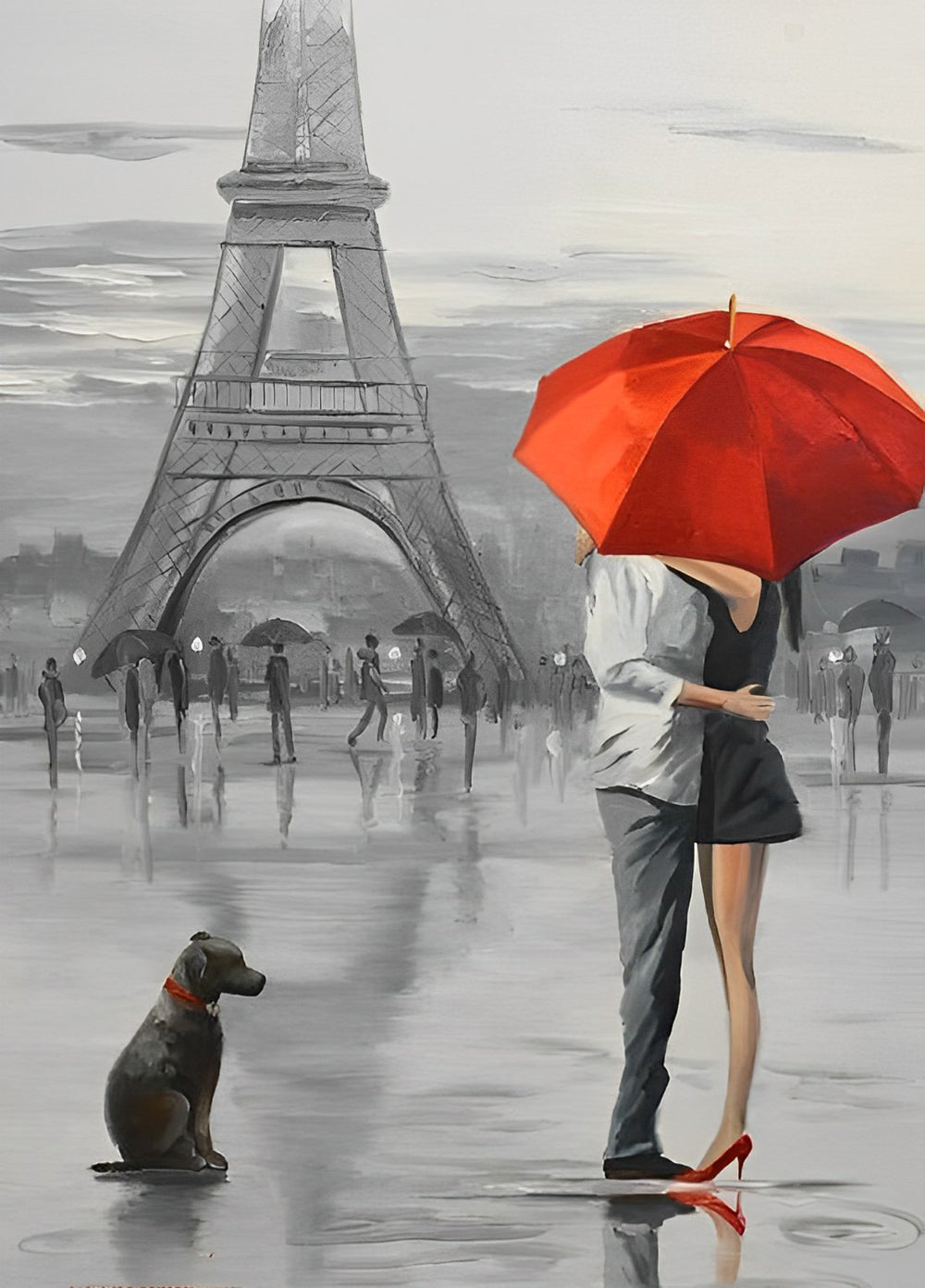 Couple, Dog and Eiffel Tower Diamond Painting