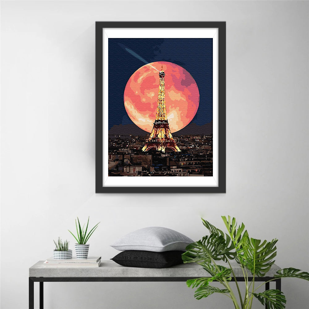 Eiffel Tower and the Red Moon Diamond Painting