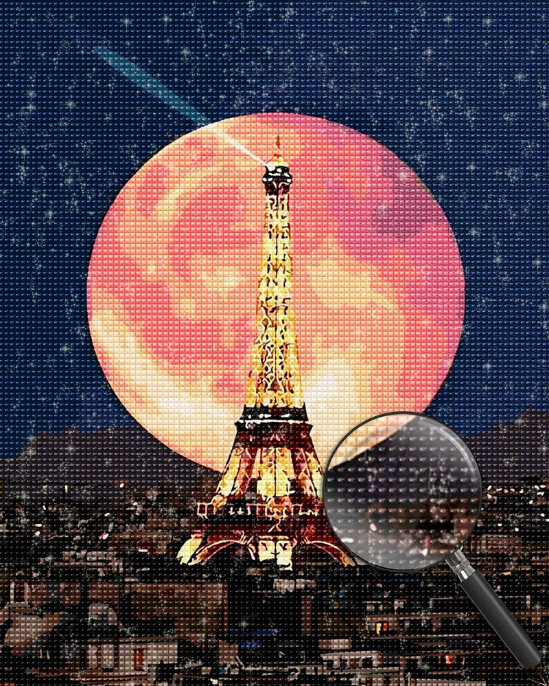 Eiffel Tower and the Red Moon Diamond Painting