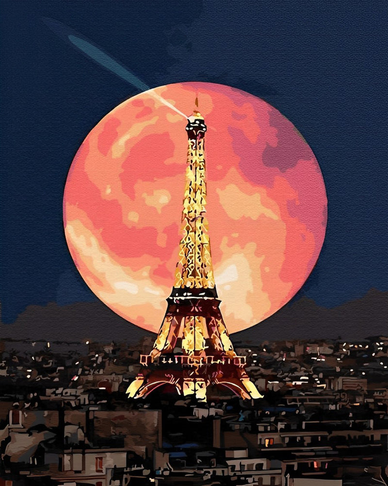 Eiffel Tower and the Red Moon Diamond Painting