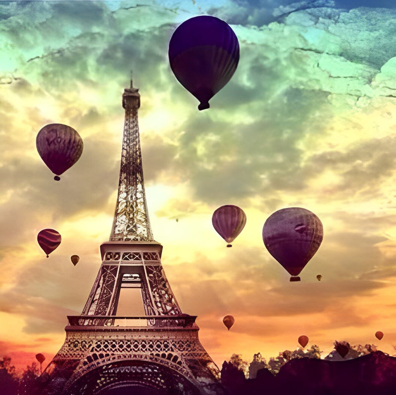 Eiffel Tower and Hot Air Balloons Diamond Painting