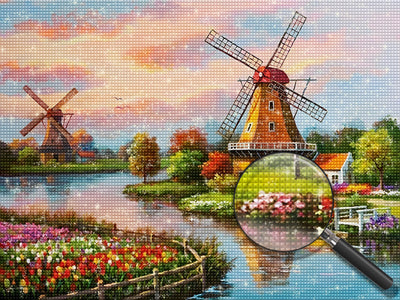 Small River Windmill Landscape 5D DIY Diamond Painting Kits