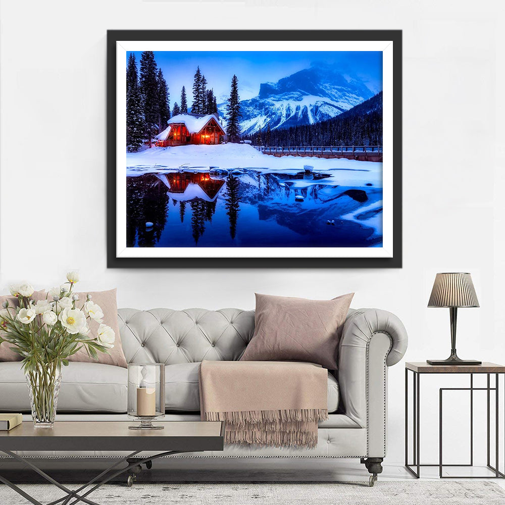 Snowy Mountain Cabin Diamond Painting