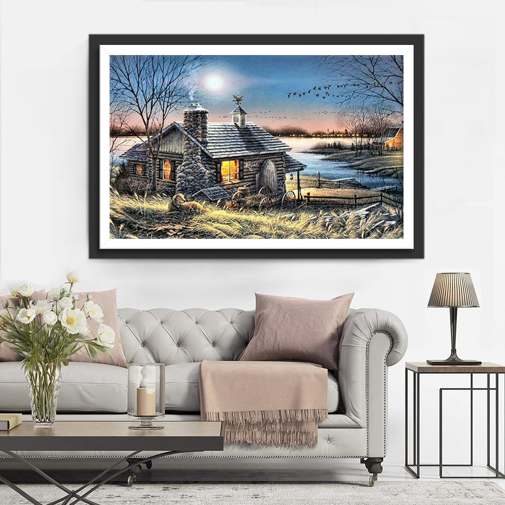 Moonlight Lake House Diamond Painting
