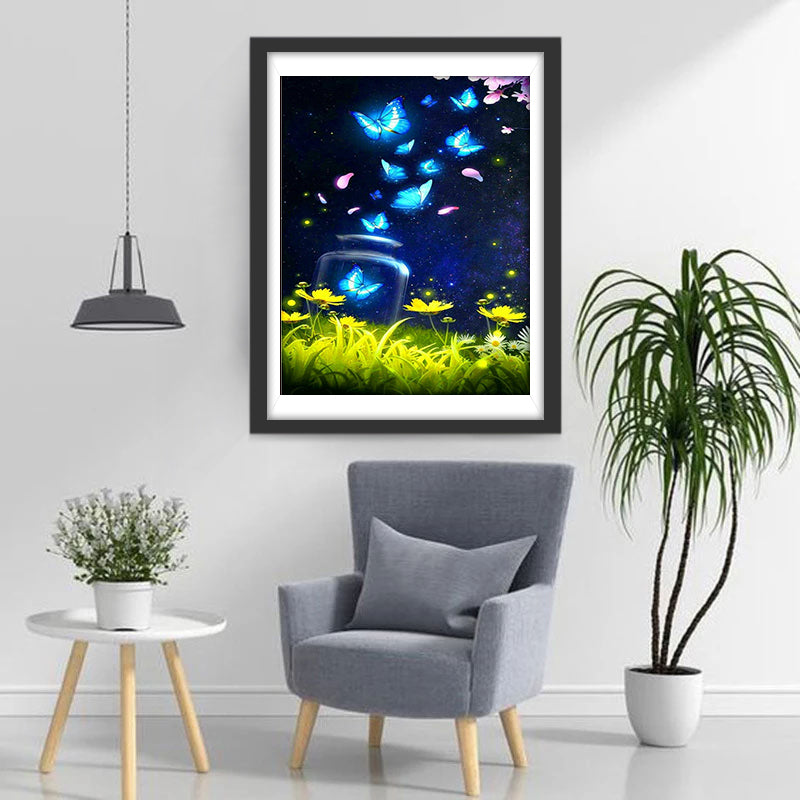Blue Butterflies and Grasses Diamond Painting